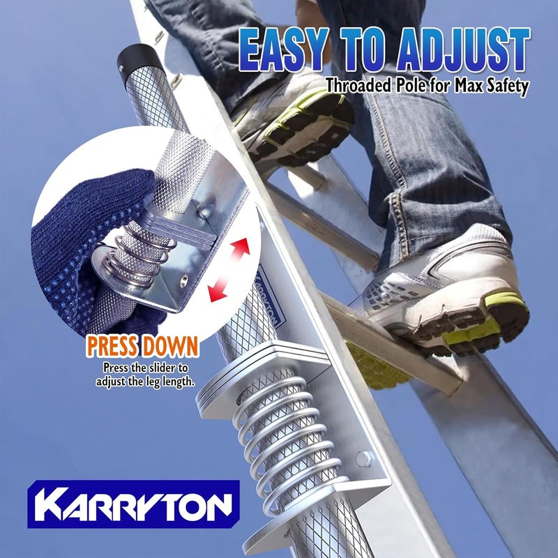 KARRYTON مستويات السلم الزرقاء لنوع II و I و IA للسلالم القابلة للتمديد حتى 32'، مع أرجل سلم قابلة للتعديل ومضادة للانزلاق للسلالم وجميع الأسطح - زوج (الإصدار القياسي (20")) - Image 3